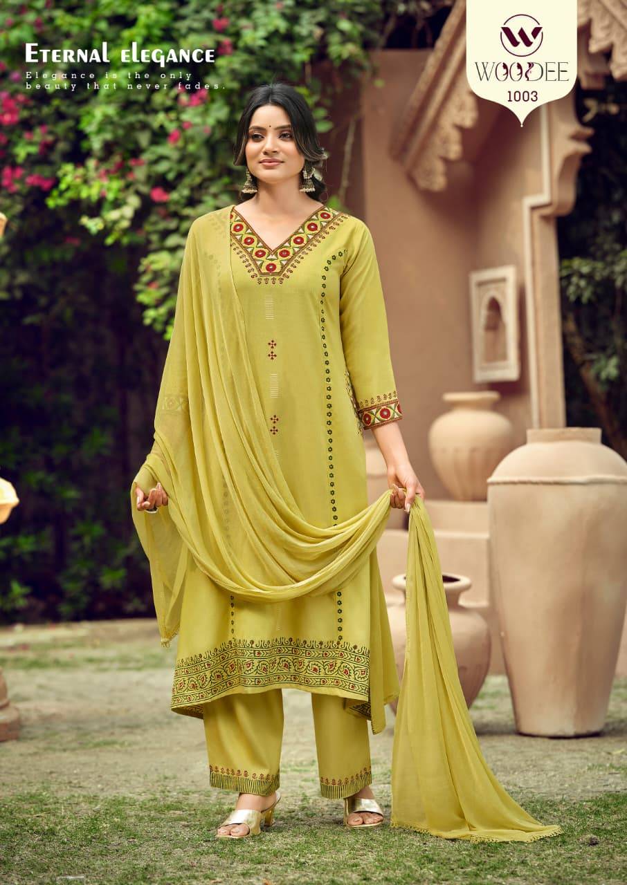 SAANVI By WOODEE 1001 To 1006 Series Designer Ethnic Wear Collection Rayon Kurtis At Wholesale Price